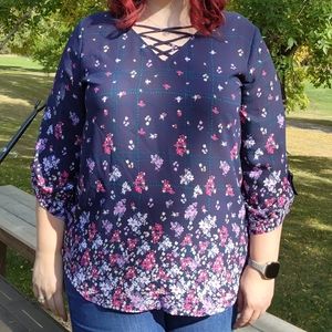 Navy Floral Blouse